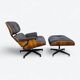 Fauteuil et repose-pieds Herman Miller Original Eames, marron et noyer