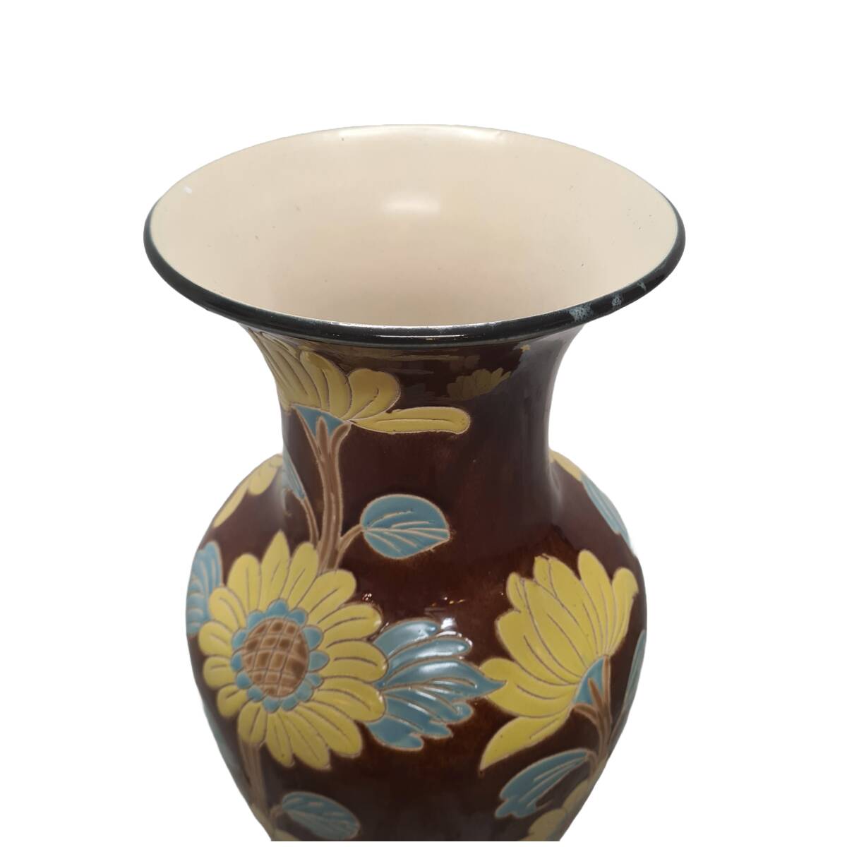 Large Vintage Vase With Sunflowers, 1950/70s