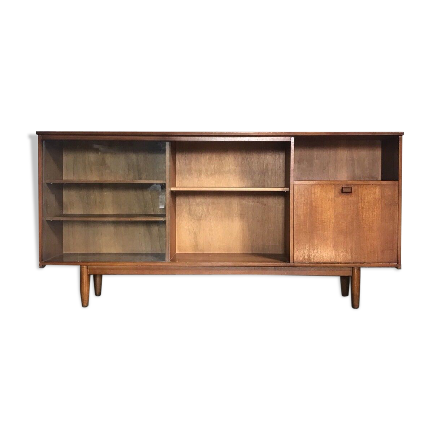 Row / teak, part glass, Mid century Scandinavian buffet