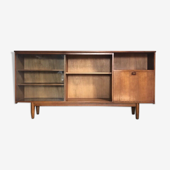 Row / teak, part glass, Mid century Scandinavian buffet