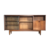 Row / teak, part glass, Mid century Scandinavian buffet