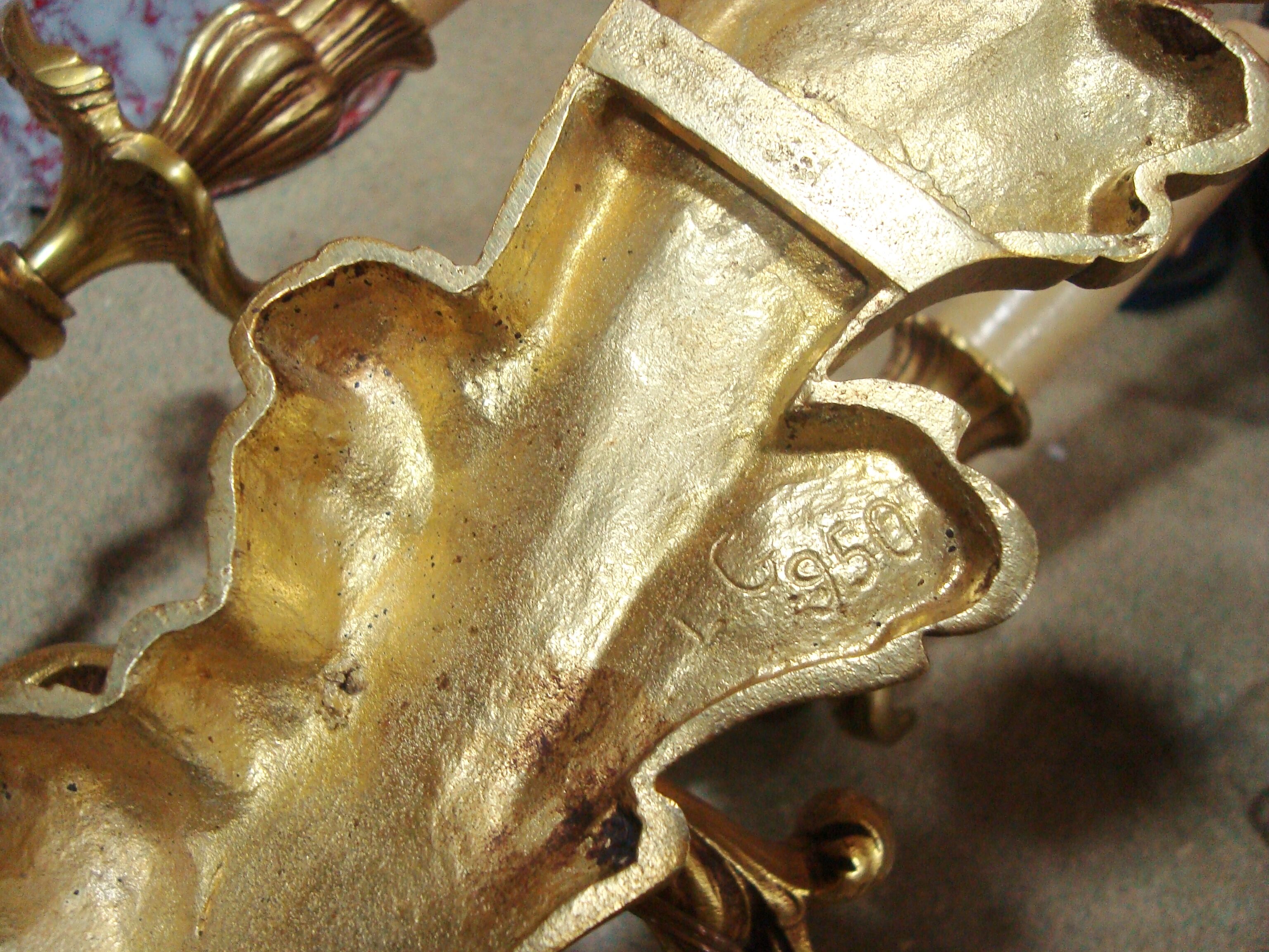 Pair of Lucien Gau bronze wall lamps with three arms Rockery style
