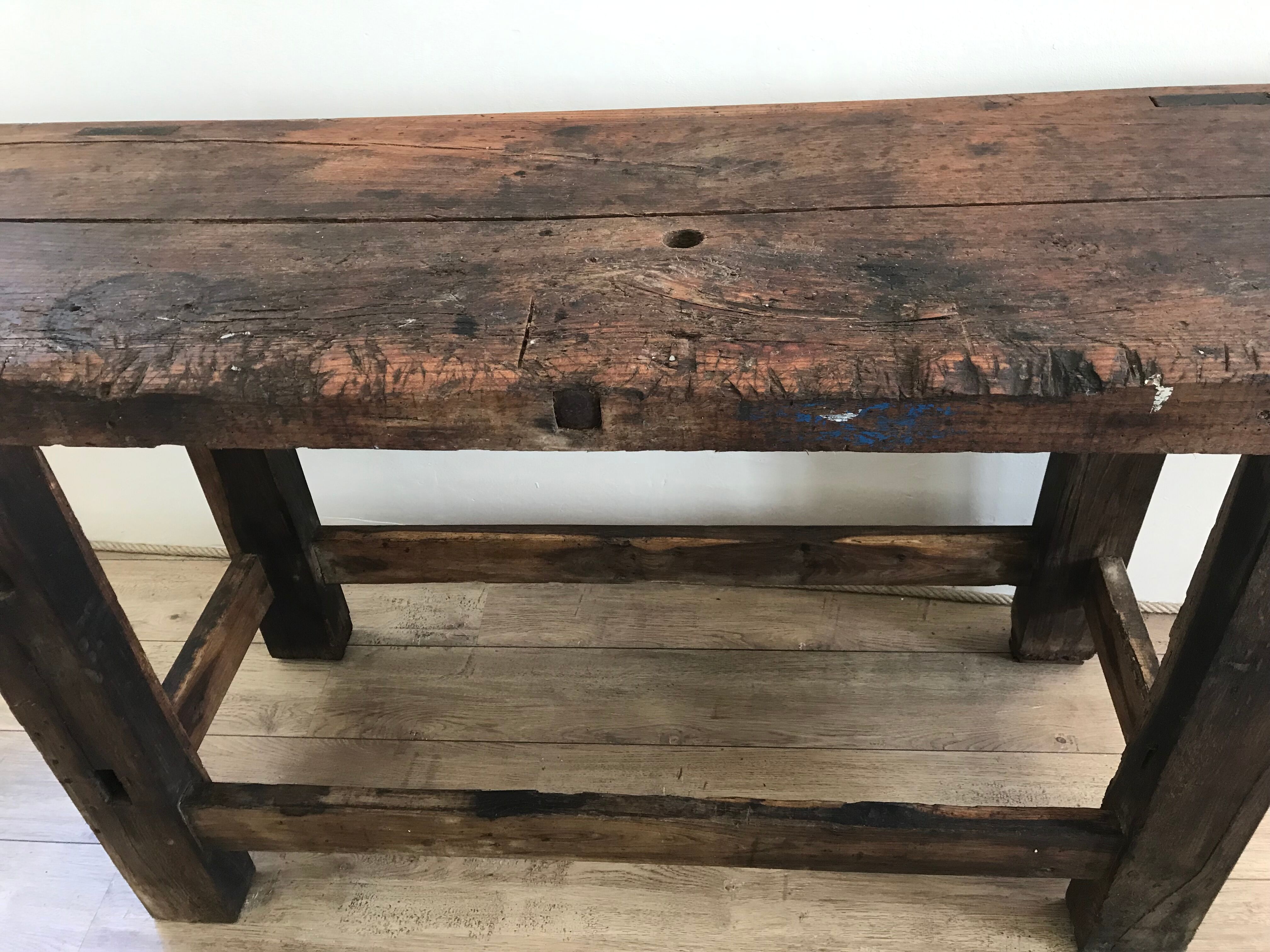 Old solid oak workbench