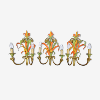 Maison Baguès, three bronze appliques decorated with camel heads and palm leaves