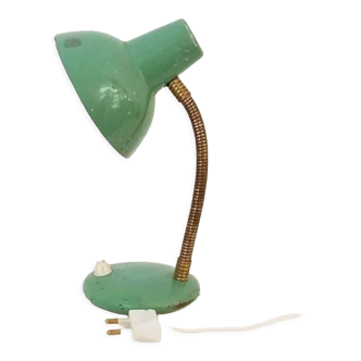 Flexible bedside lamp in green lacquered sheet metal and brass, 50s