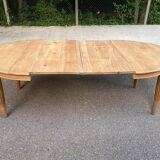 Table à manger art déco ronde extensible rénové en bois brut 1950 225cm