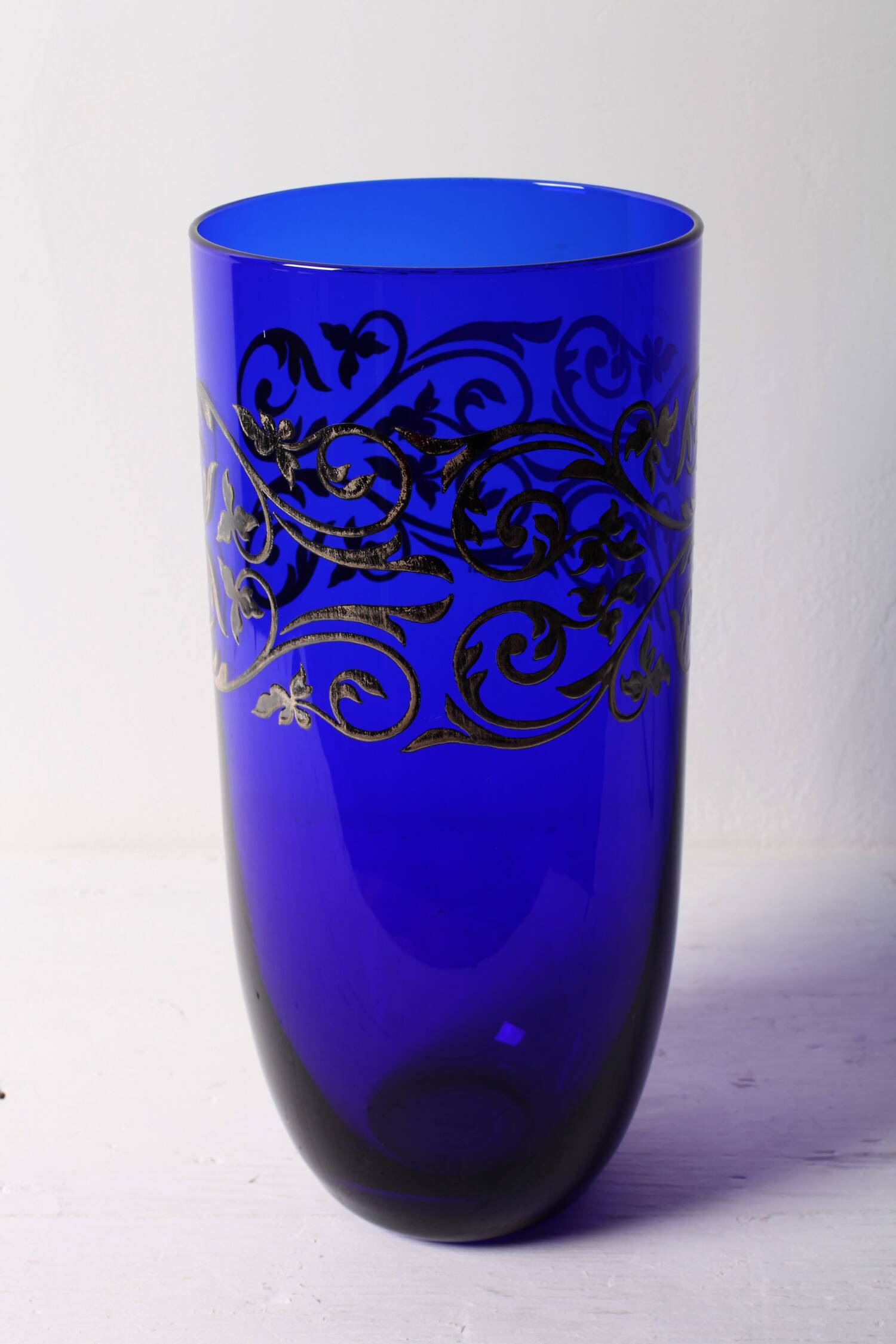 Vintage Blue Crystal Vase with Silver Ornament / Fani Argento / Italy, 1930