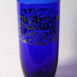 Vintage Blue Crystal Vase with Silver Ornament / Fani Argento / Italy, 1930