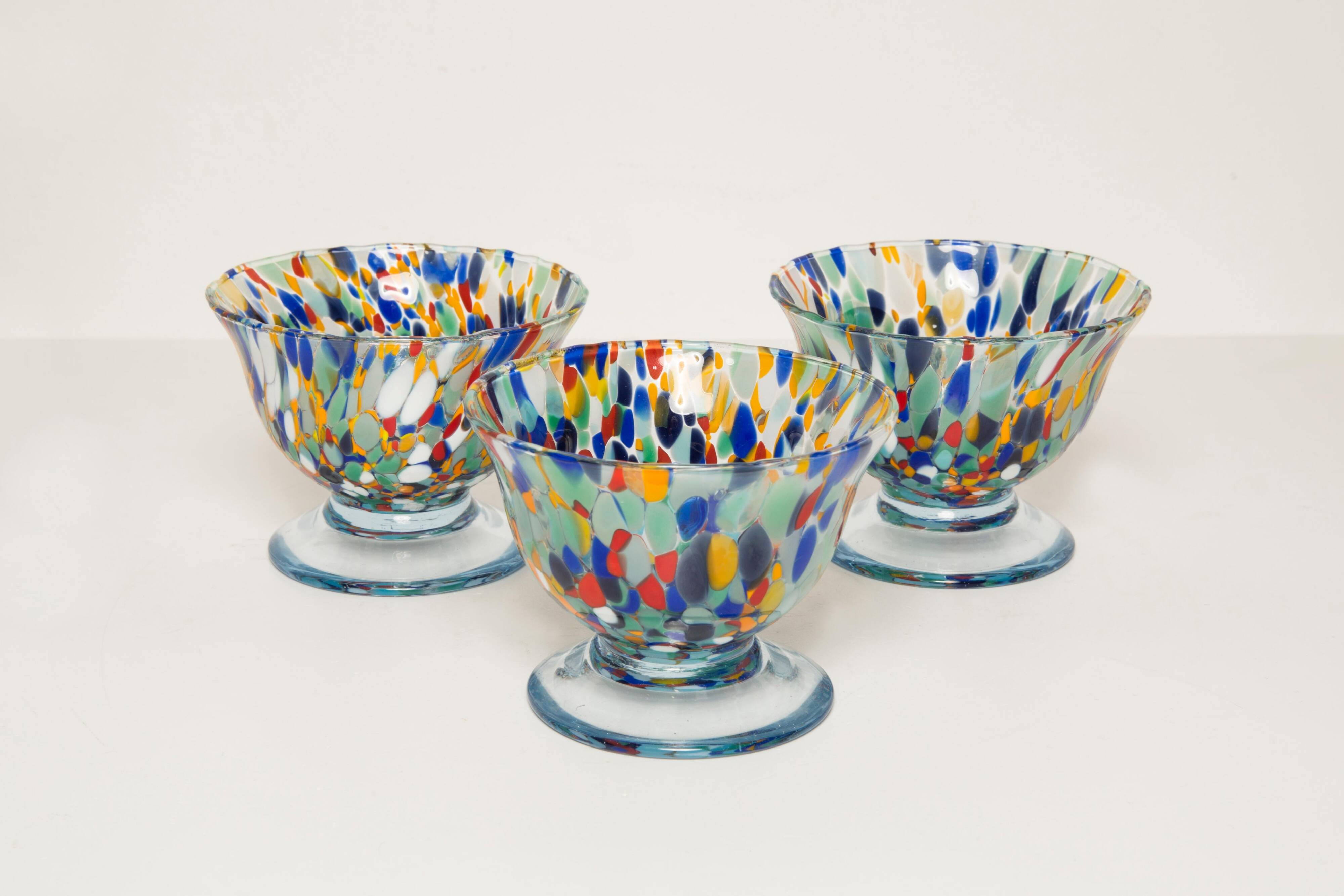 Set of three blue Murano glasses, ice cream bowls, Italy, Europe, 2000s