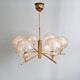 Brass chandelier with amber cracked glass globes, 1950s-60s