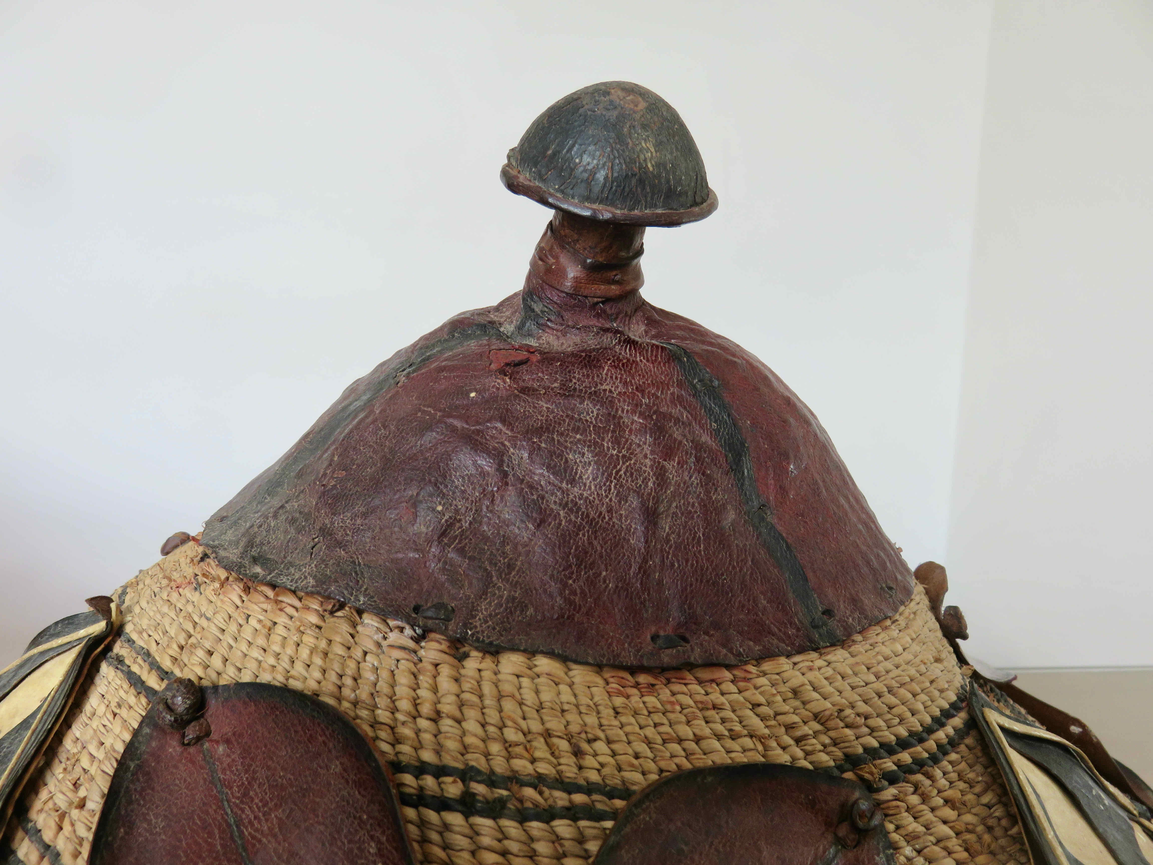 African hat "Fulani" in leather and braided rope 1900s