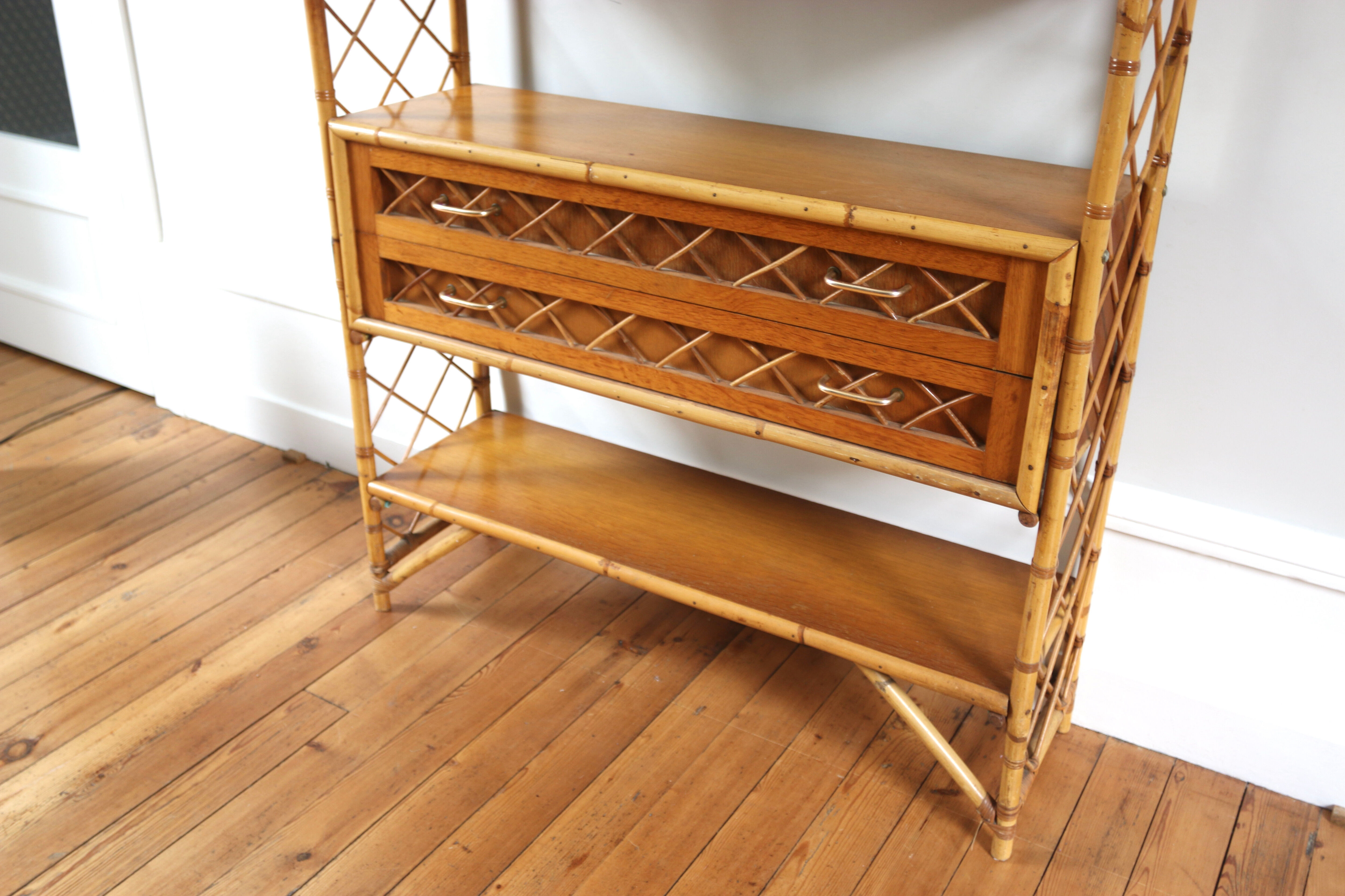 Vintage rattan bookcase Louis Sognot 60s