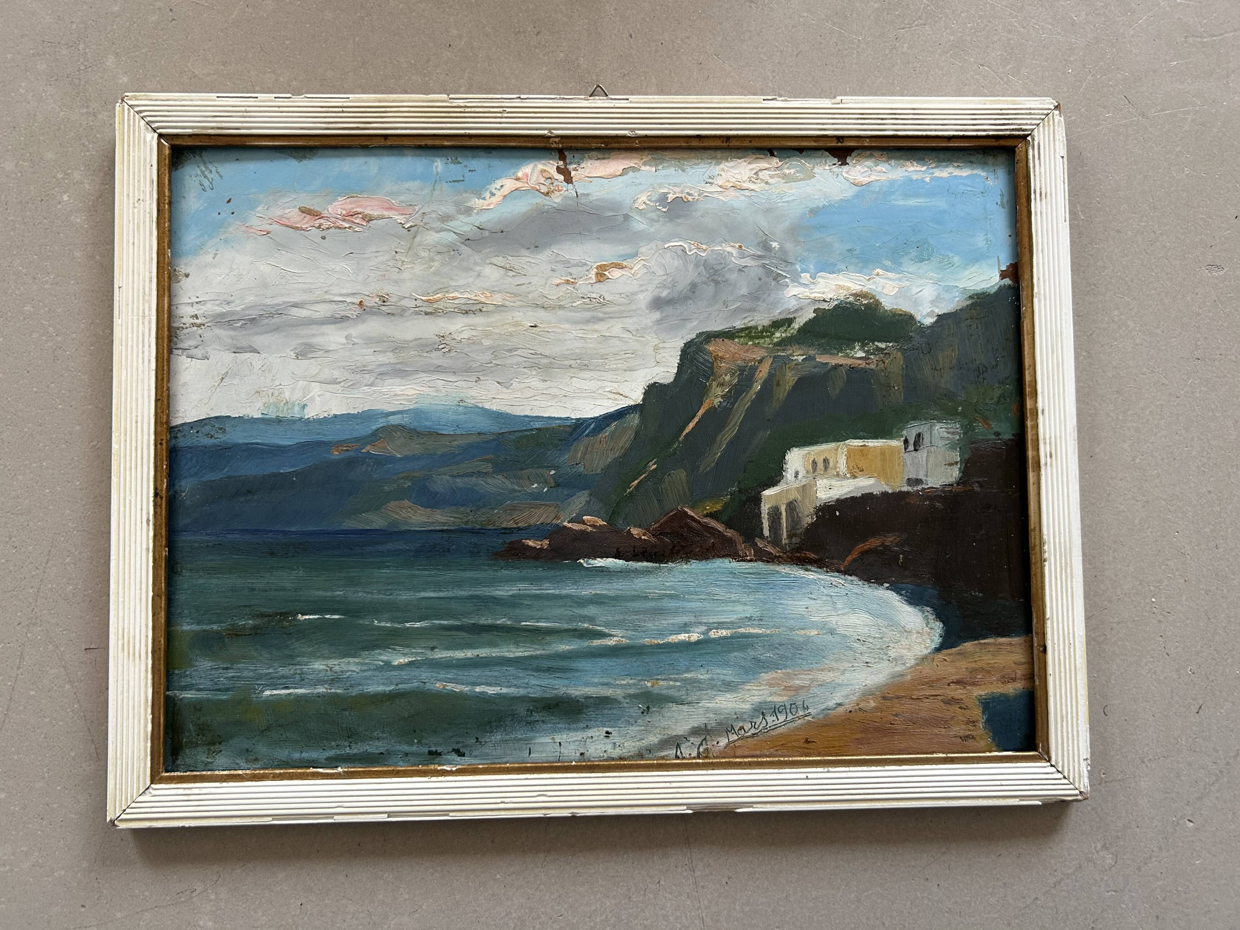 Oil on cardboard signed, dated 1904.