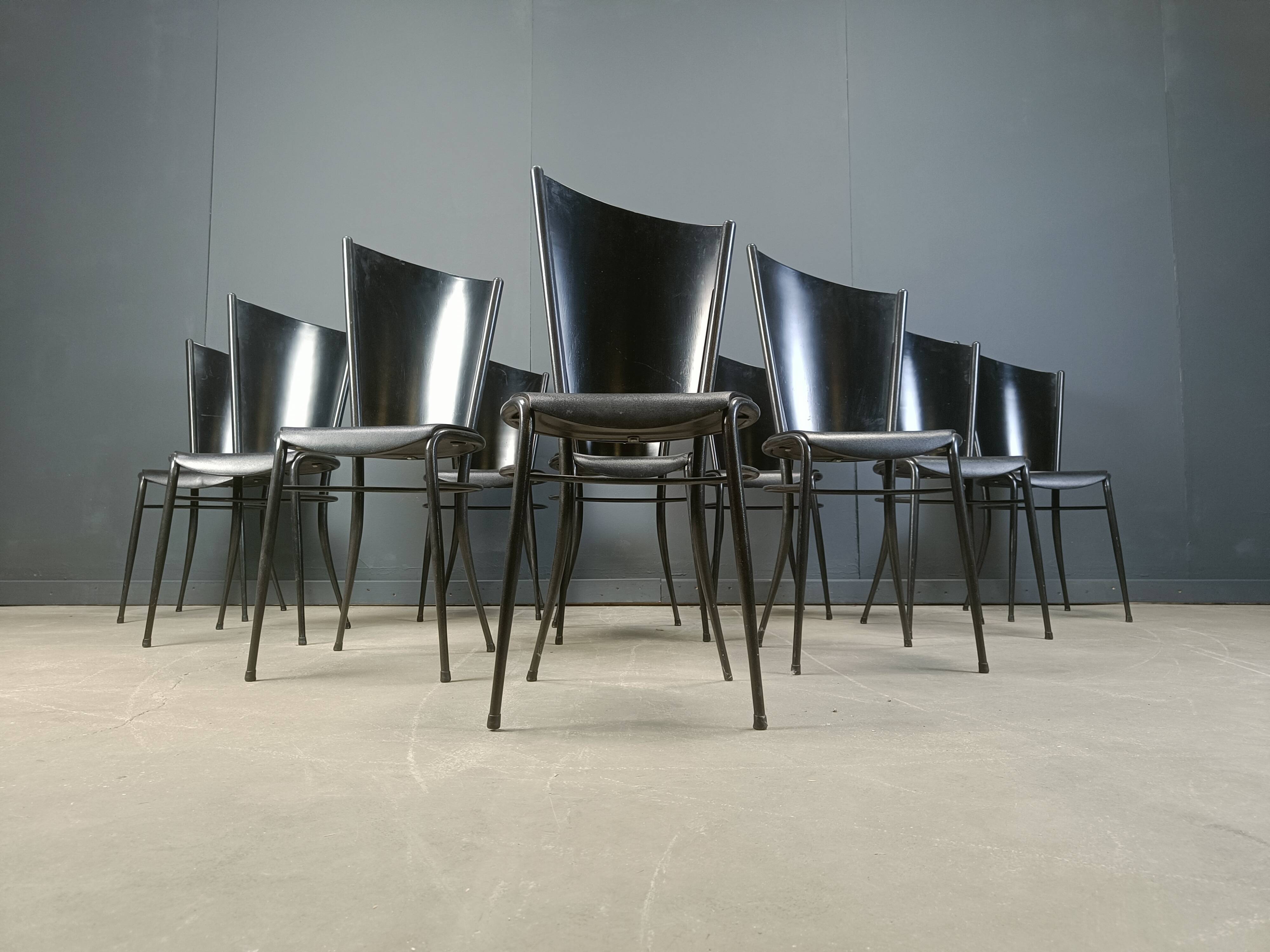 Post modern wooden dining chairs, 1980s - set of 10