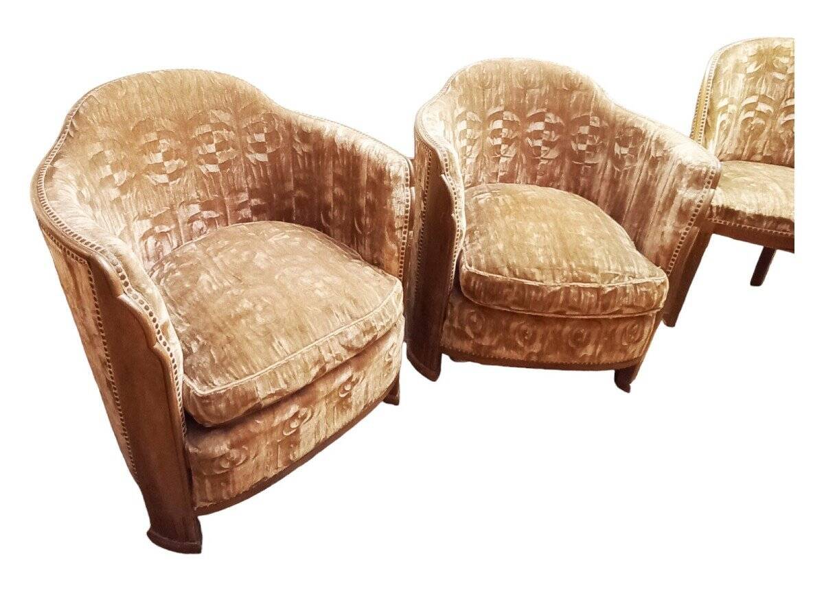 Set of 2 Art Deco armchairs and 2 low chairs in mahogany 1930