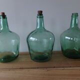 Set of 3 green demijohn