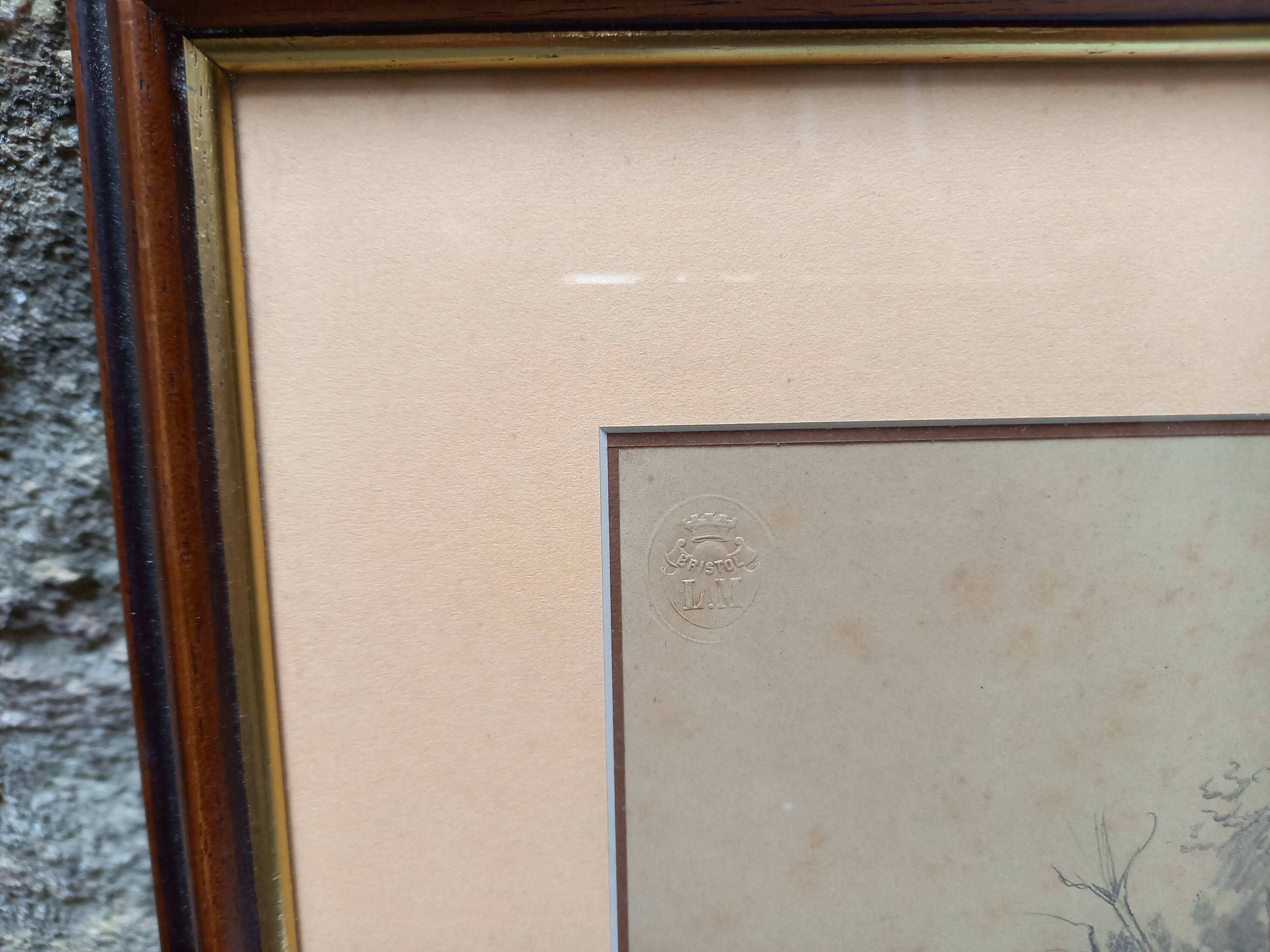 Old pencil drawing, thatched cottage in a grove, late 19th century