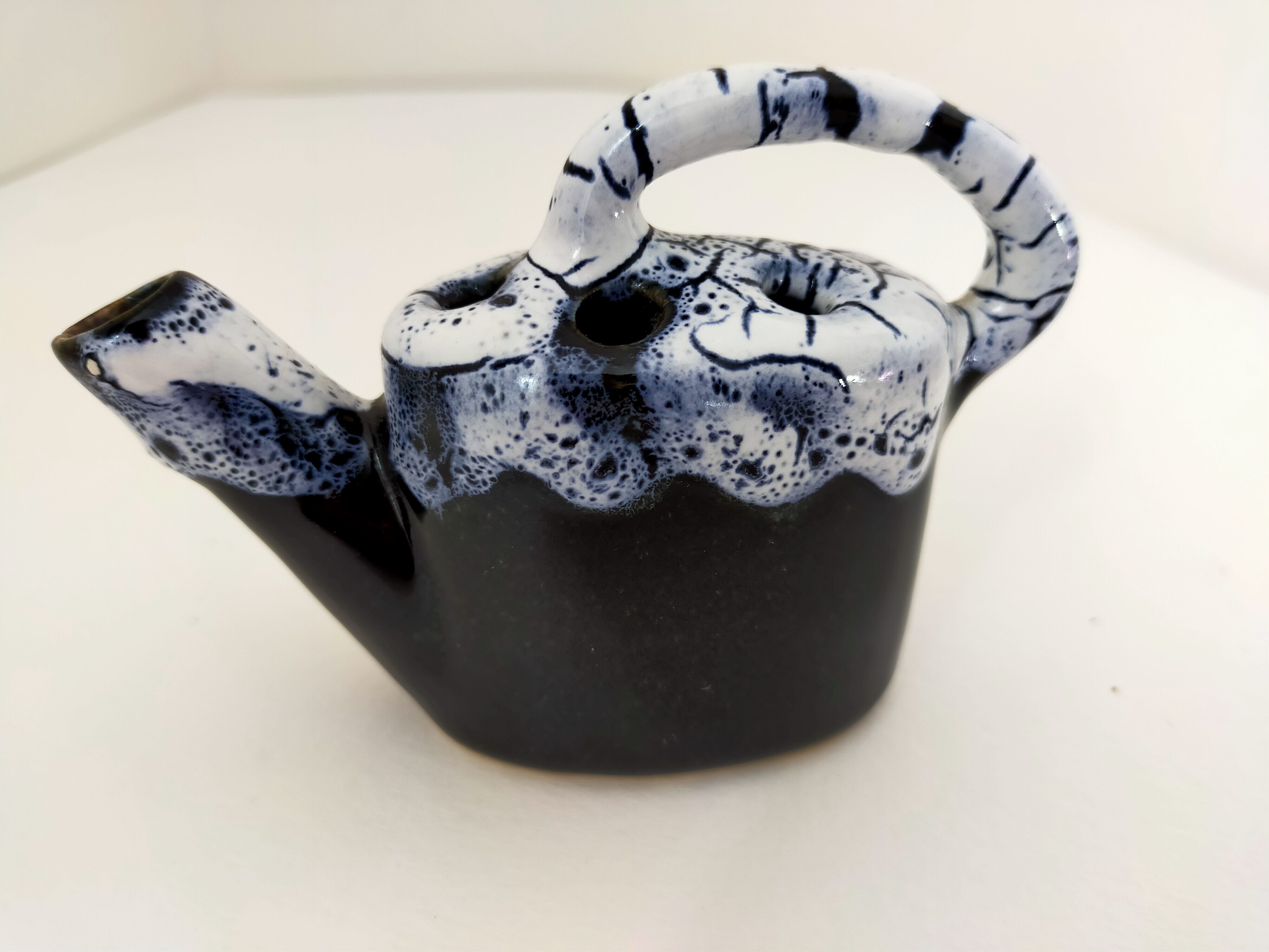 picnic blue ceramic watering can