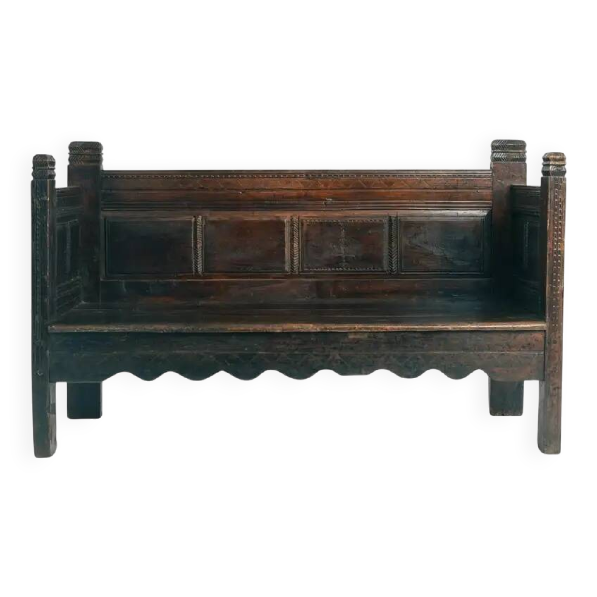 Antique walnut wooden Spanish siesta bench, Spain mid 1700s