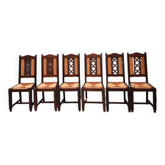 6 Dudouyt style art deco chairs 1950