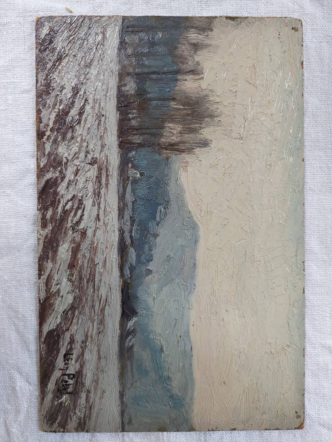 Small landscape under the snow - oil painting