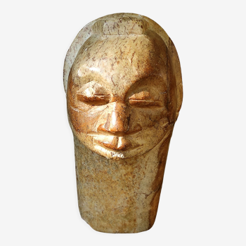 Sculpture en pierre tête africaine Gabon