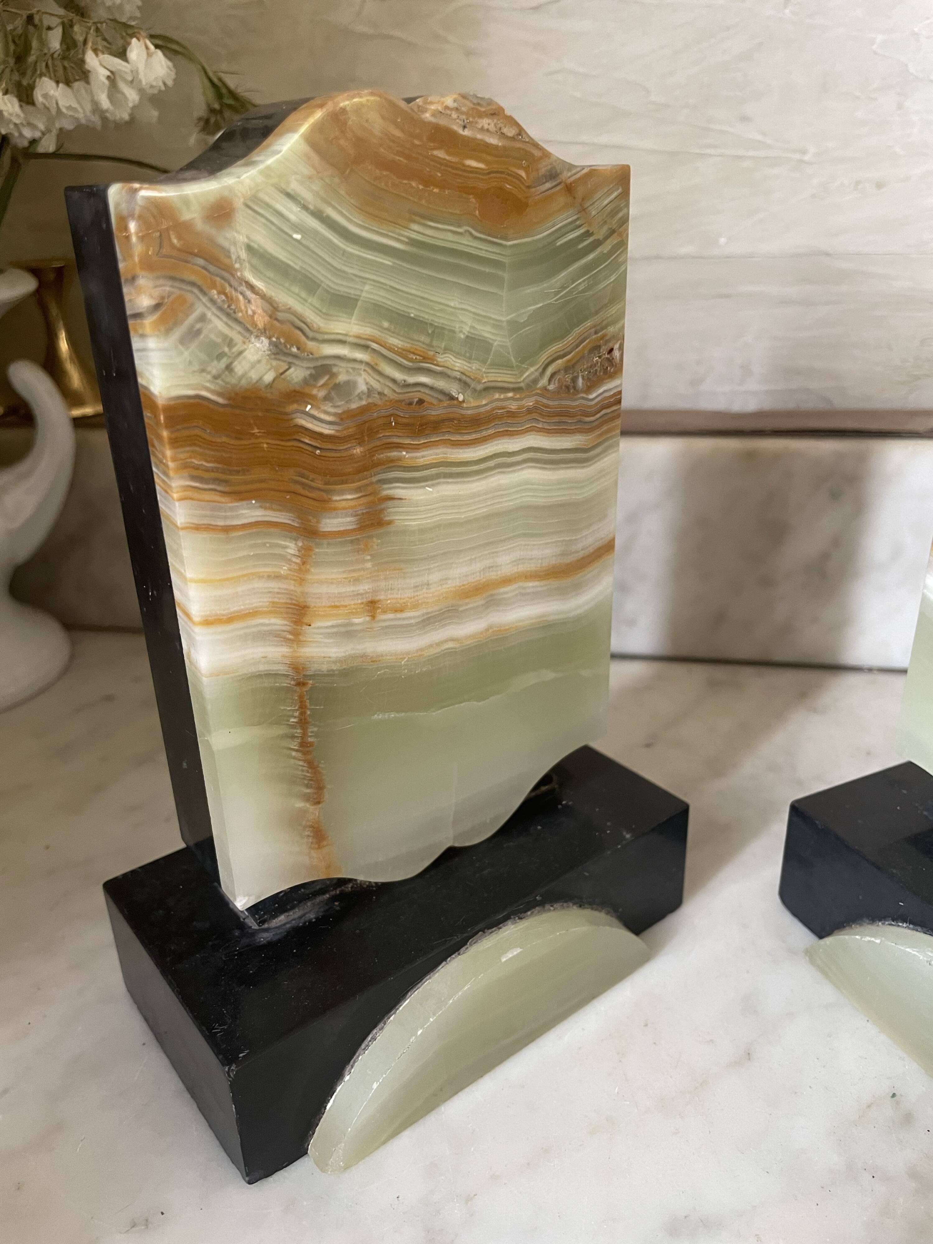 Art Deco onyx and marble bookends
