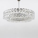 Grand chandelier Bakalowits in nickel and glass with diamond-shaped crystals, 1960s.