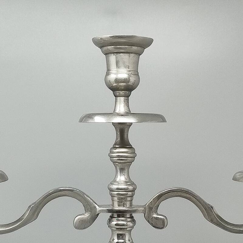 1950s Stunning Candelabra for Three Candles in Stainless Steel. Handmade. Made in Italy