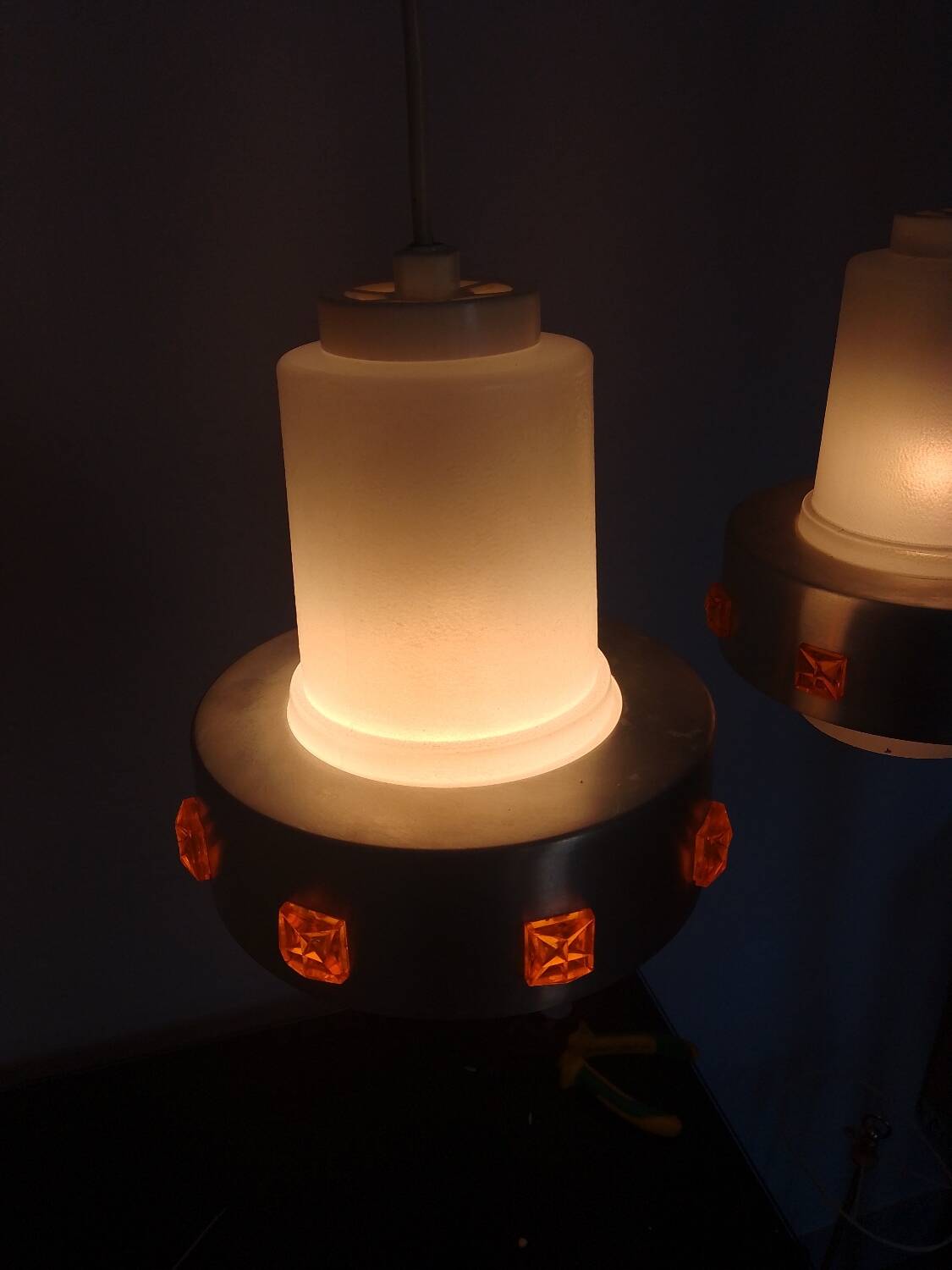 Pair of 1970s Space Age glass and aluminum lamps