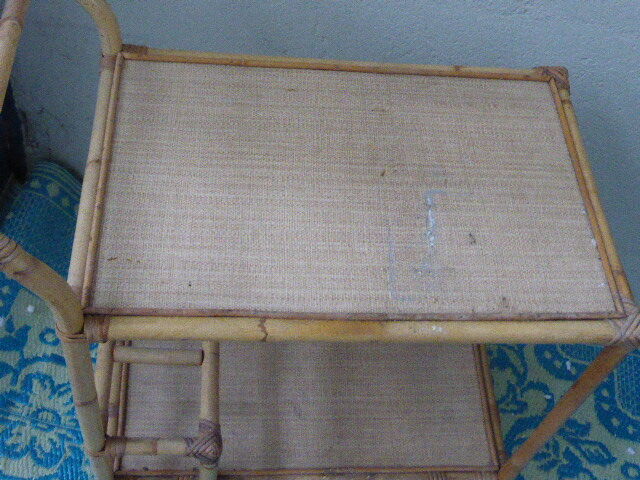 1960 vintage wicker rattan and bamboo trolley