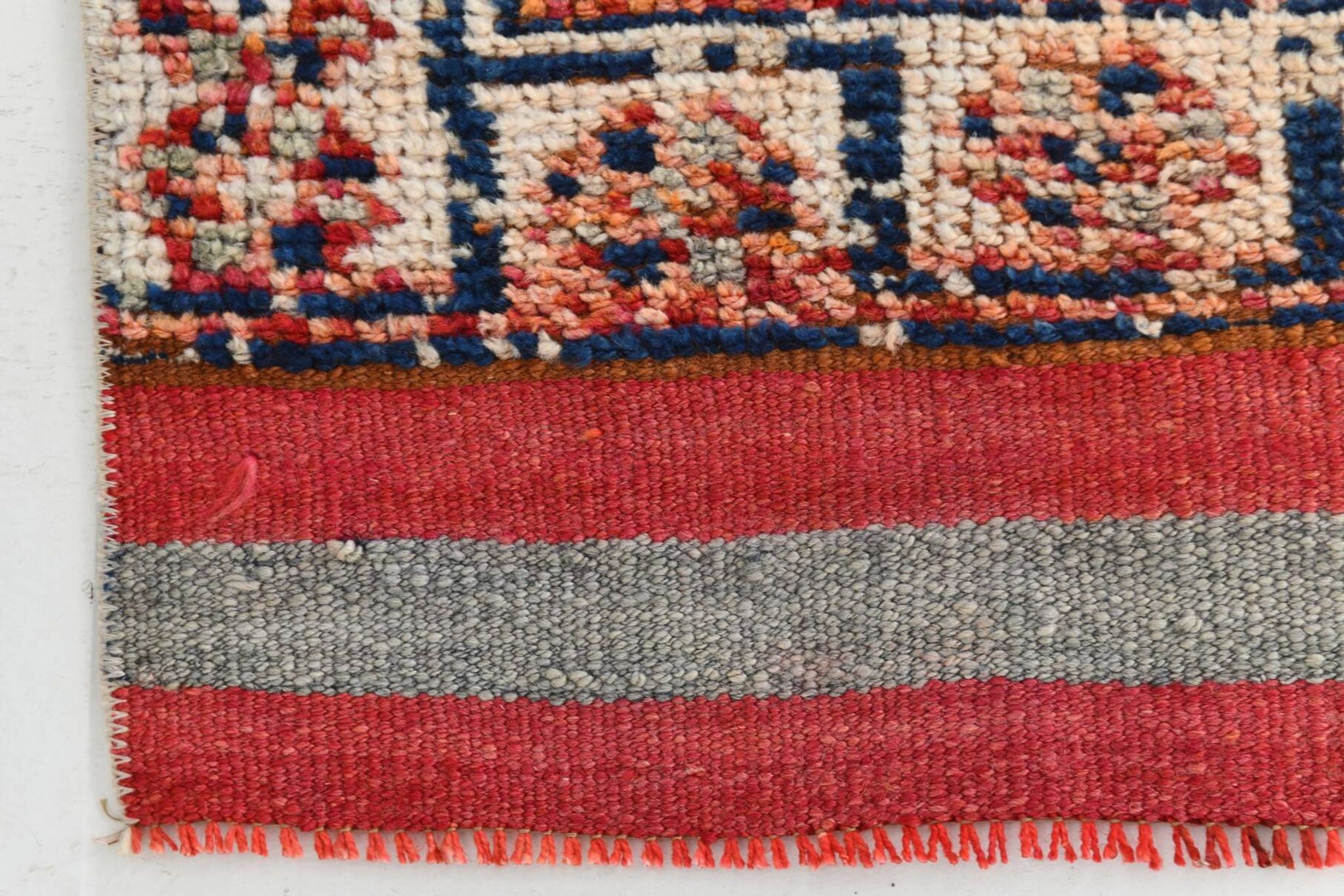 Red & Orange Geometric Pattern Vintage Runner Rug, 102x332Cm