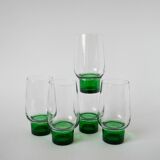 Set of 5 Long Drink Design glasses with green legs, 1970