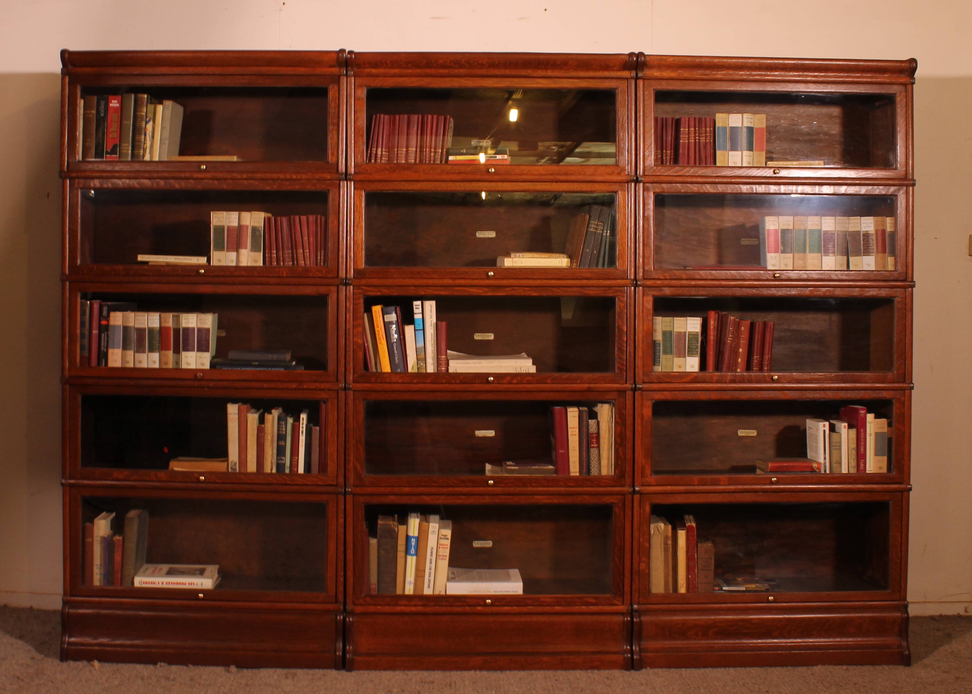 Library Wall of 3 Globe Wernicke Modules in Oak - 19th Century