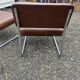 Set of 3 vintage 70s armchairs + pouffe – Brown faux leather