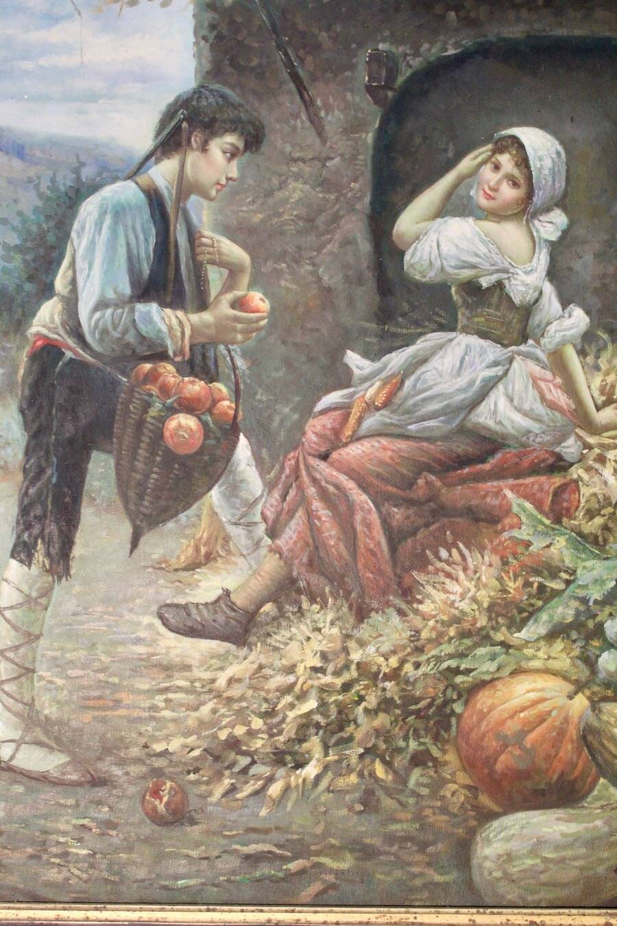 Decorative painting gallant scene in black and gold frame