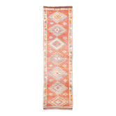 Tapis runner vintage orange à motifs géométriques faits main, 86x319Cm