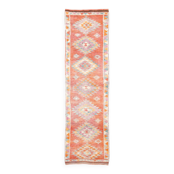 Tapis runner vintage orange à motifs géométriques faits main, 86x319Cm