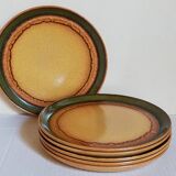 Six vintage stoneware plates with green net