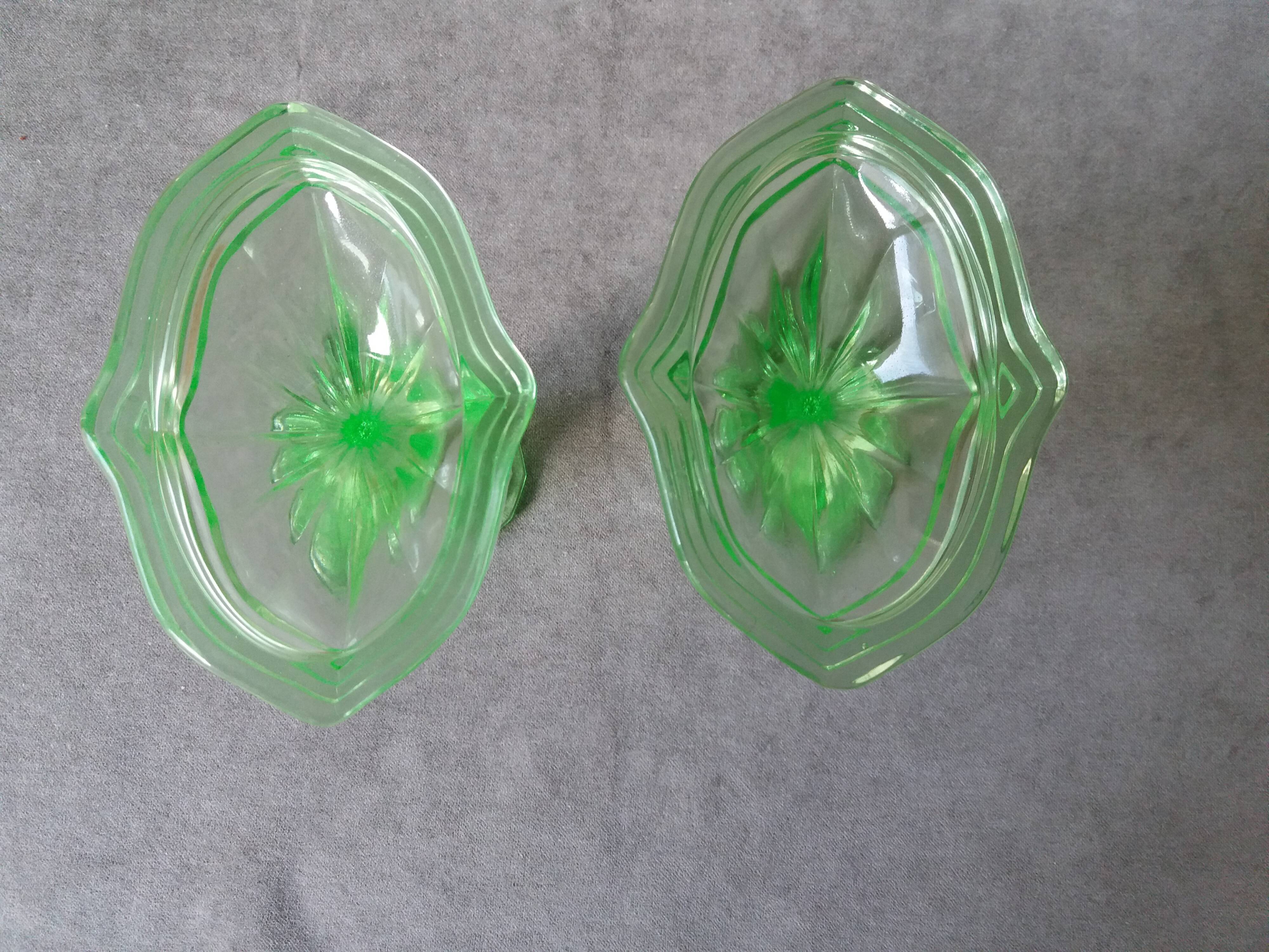 Pair of art deco candlesticks in molded pressed glass