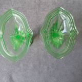 Pair of art deco candlesticks in molded pressed glass
