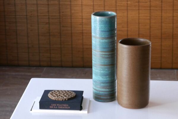 Vase rouleau marron en céramique de Antonio Lampecco, années 70