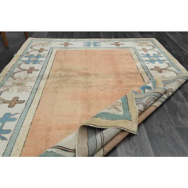 1970s Vintage Turkish Handmade Wool & Cotton Orange Area Rug 180x260