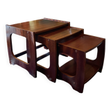 Trio of nesting coffee tables, 1970, dark wood