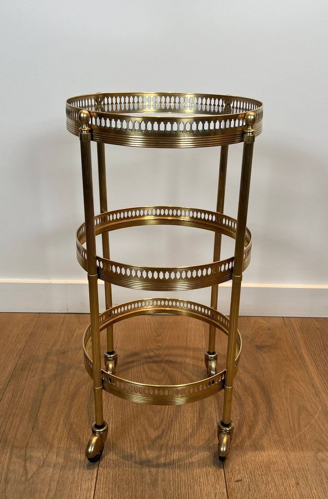 Pair of Art Deco Round Rolling Tables with Removable Tops, Maison Jans