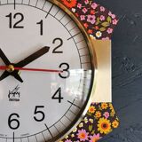 Vintage silent wall pendulum clock 70s "Japy electric flowers"