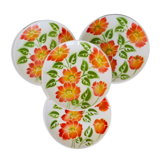 Set of 4 vintage Moulin des Loups Orchies dessert plates, Ontario model, porcelain