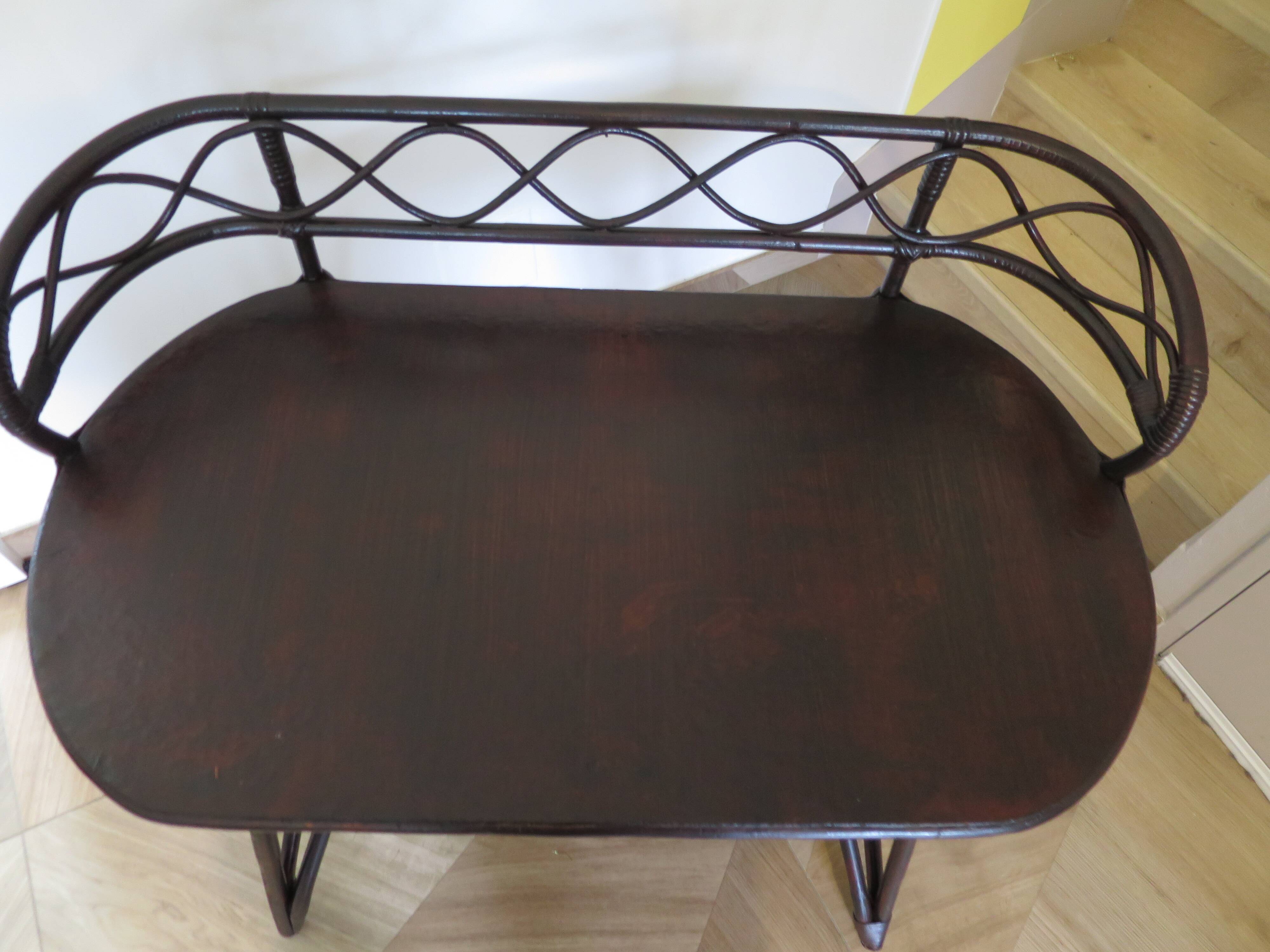 Vintage children's desk console bamboo rattan curved wood Thonet style 80s dark mahogany