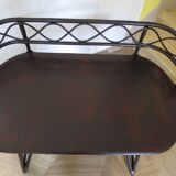 Vintage children's desk console bamboo rattan curved wood Thonet style 80s dark mahogany