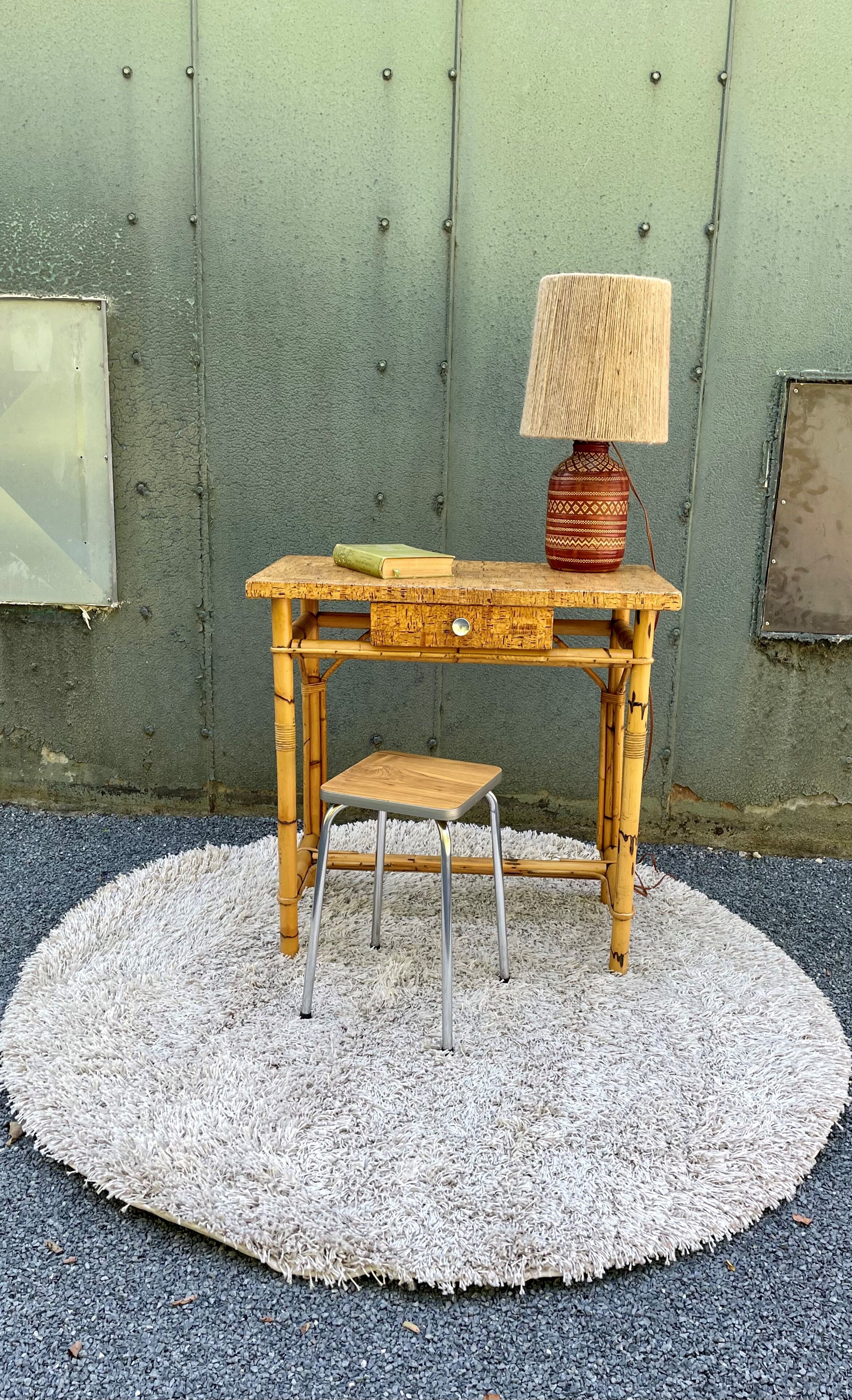 Vintage cork and rattan desk